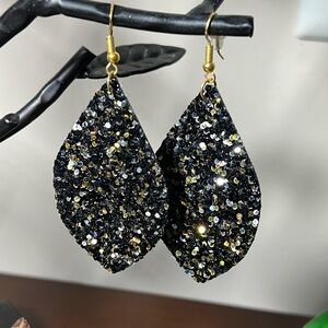 Faux Leather Sparkle Earrings.  2” Dangle
